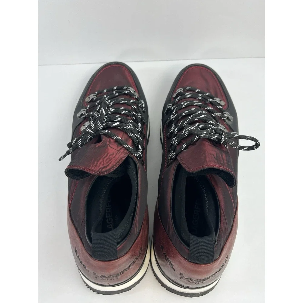 KARL LAGERFELD Men's 13M Low Top Hiking Shoe Nylon & Leather Maroon & Black